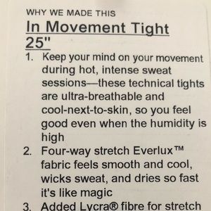 Lululemon In Movement Tight 25” NWT